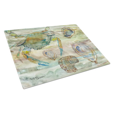 Caroline's Treasures Tempered Glass Crab, Shrimp and Oyster Sunset Cutting Board