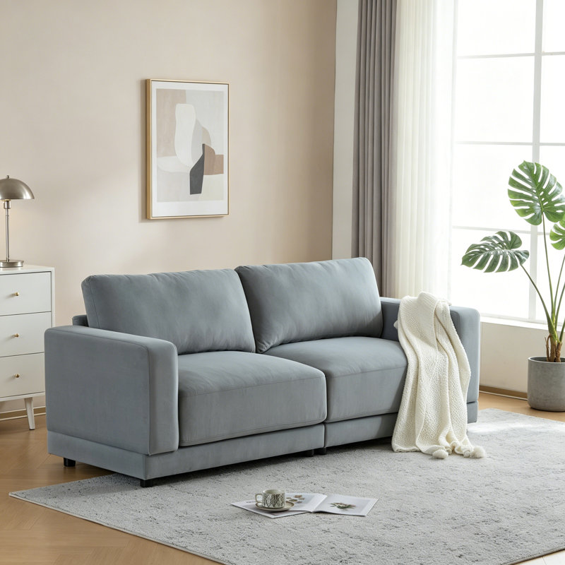 Canapé moderne à accoudoirs carrés de 81 po avec revêtement en velours doux, coussins profonds et pieds robustes pour le salon ou la chambre à coucher