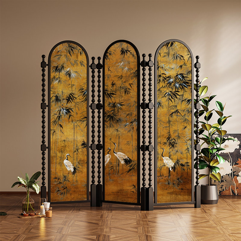 Vintage Brown Solid Walnut Wood Folding Room Divider Screen
