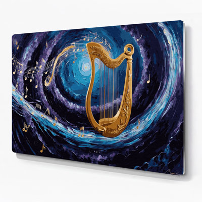 «Music Lyre», art mural en métal gris