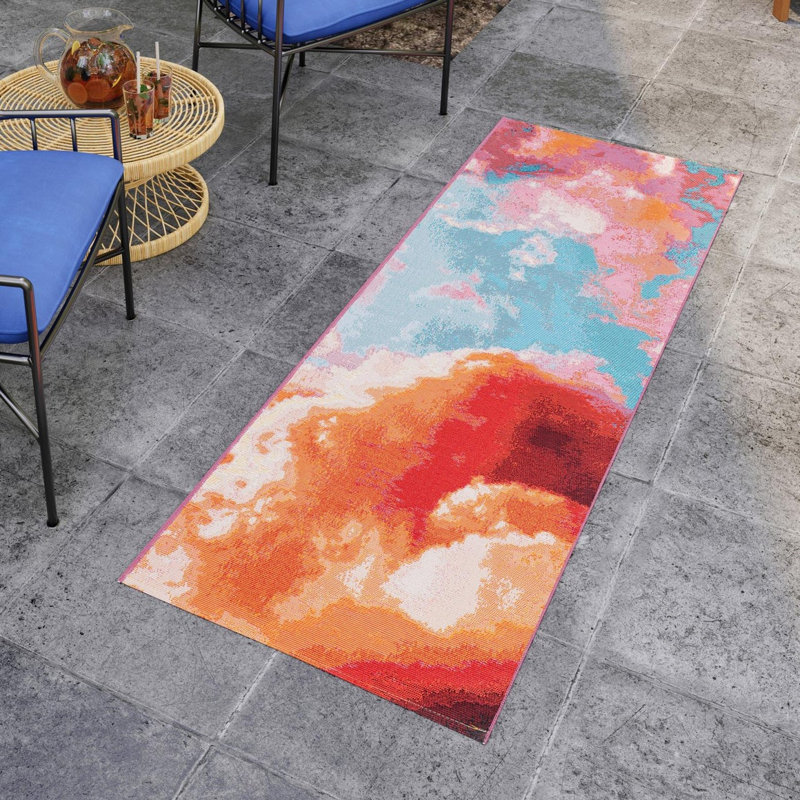 Tapis brun / beige en polypropylène tissé à la machine Keazia, Tapis de couloir 2 pi 7 po x 10 pi
