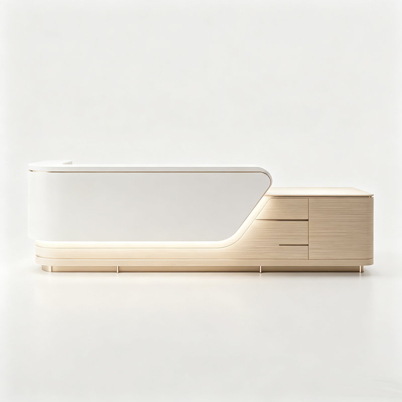 Bureau d'accueil incurvé moderne avec rangement, Desk