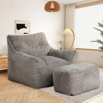 Large Bean Bag Chairs, Soft Tufted Foam Bean Bag Chair With Velvet Fabric For Adults And Kids, Comfy Lazy Sofa For Living Room, Bedroom 