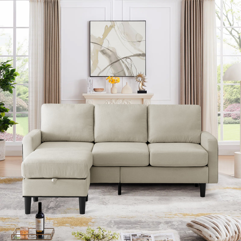 Elvedin Upholstered 74.8'' Sofa & Chaise, Beige 100% Polyester