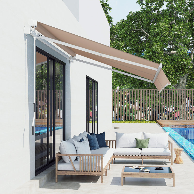 Outsunny 8' X 7' Patio Retractable Awning, Manual Exterior Sun Shade Deck Window Cover