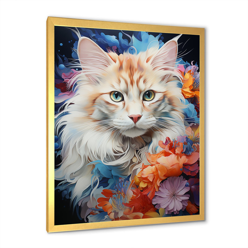 «Ragamuffin Radiance Multicolor Cat Collage», reproduction d'art mural, H 44 po x l 34 po x P 1,5 po, Cadre doré simple