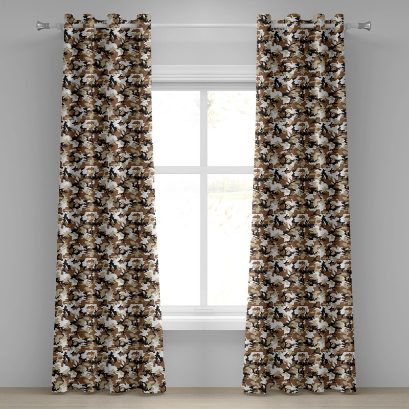 Rideau à œillets décoratif à 2 panneaux Camouflage, 50 po, caramel pâle et brun clair, L 50 po x L 108 po