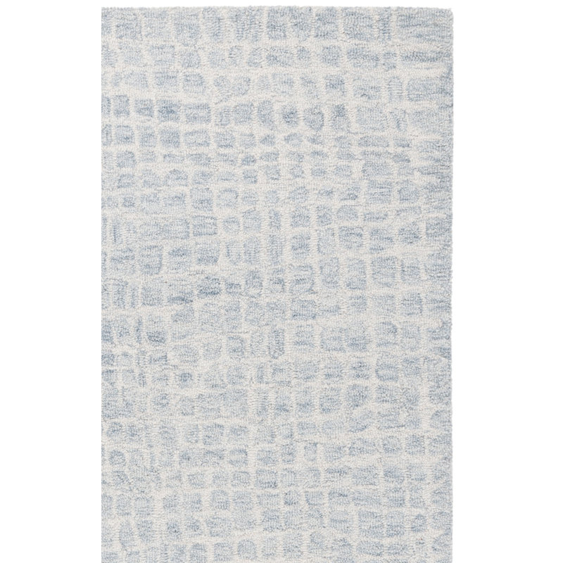 Tapis ivoire / bleu clair en laine et coton touffeté à la main Lais, Tapis de couloir 2 pi 3 po x 9 pi