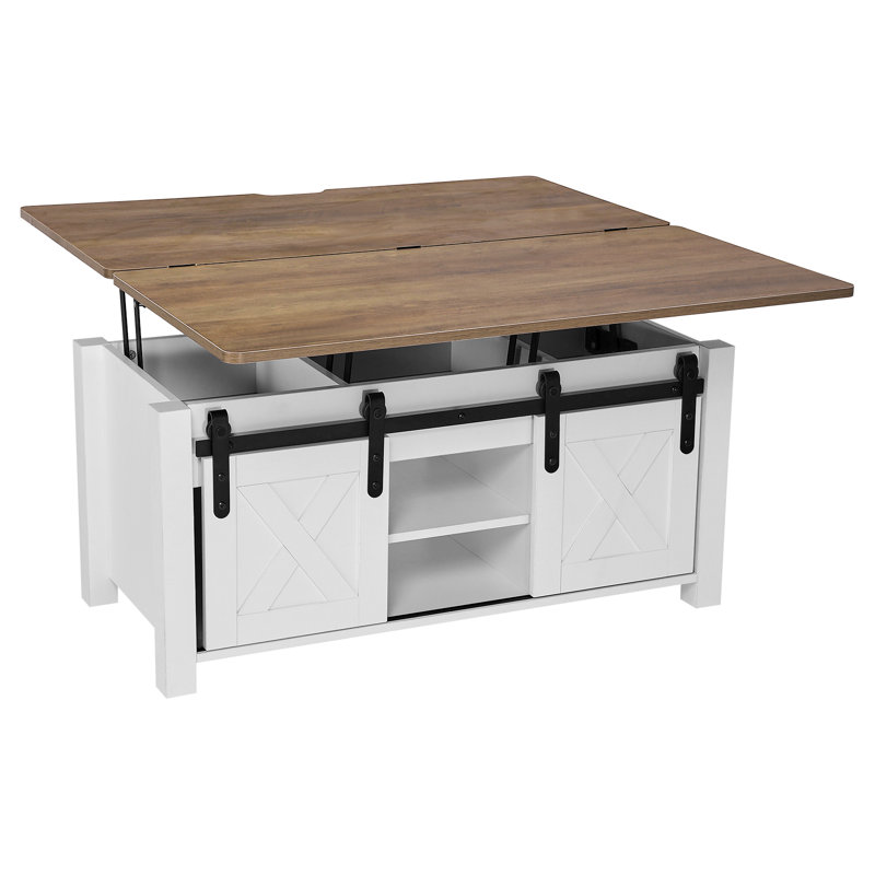 Table basse de style ferme avec plateau relevable de 100 cm, table centrale rustique avec porte coulissante et compartiment de rangement dissimulé, plateau rectangulaire moderne pour salon, bureau, maison, montage facile, brun