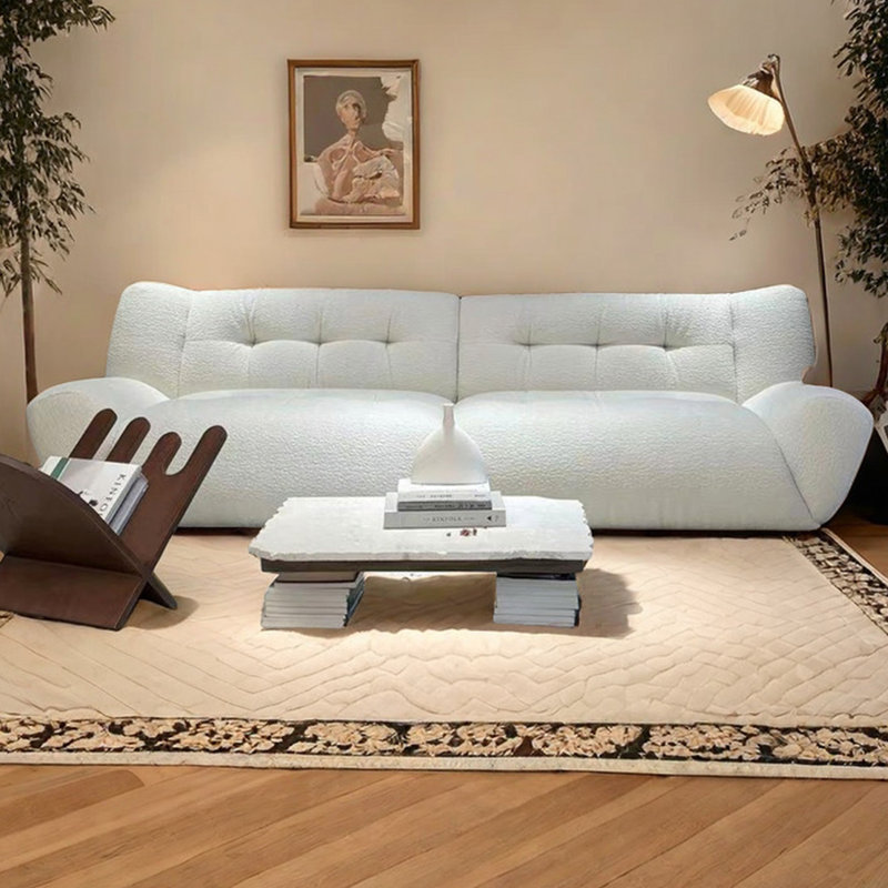 Canapé à accoudoirs ronds en tissu français, H 29,52 po x l 94,48 po x P 39,37 po, 3