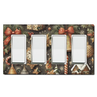 Christmas Tree Presents Black 4 - Gang Toggle Light Switch Standard Wall Plate