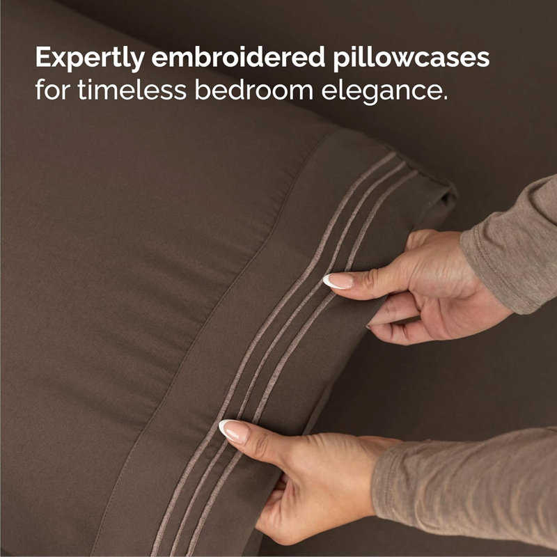 Ensemble de draps en micro-fibre, Brun, Ensemble de draps pour lit double + un drap-housse