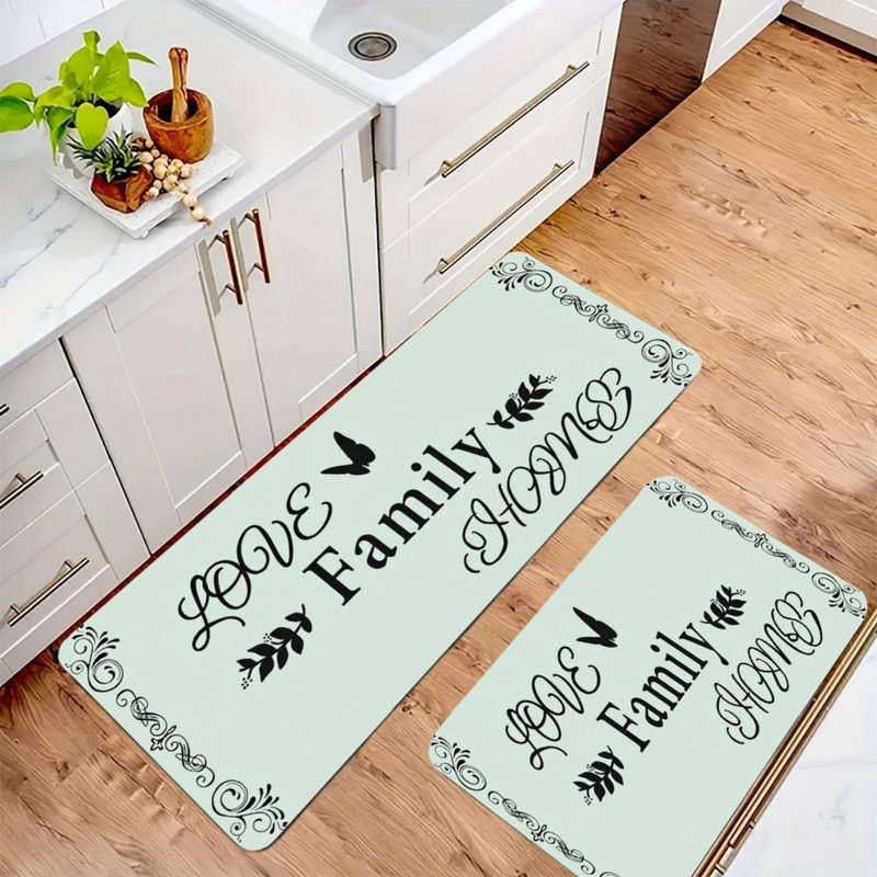 Ensemble de 2 tapis de cuisine vert clair Love Family Home
