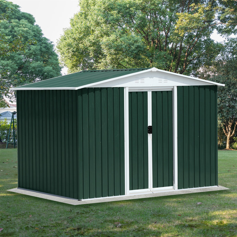 8X6 Feet Outdoor Storage Garden Shed Apex Roof With Aluminum Alloy Frame And Sliding Door, 72.6" H x 99.6" W x 70.4" D, Green