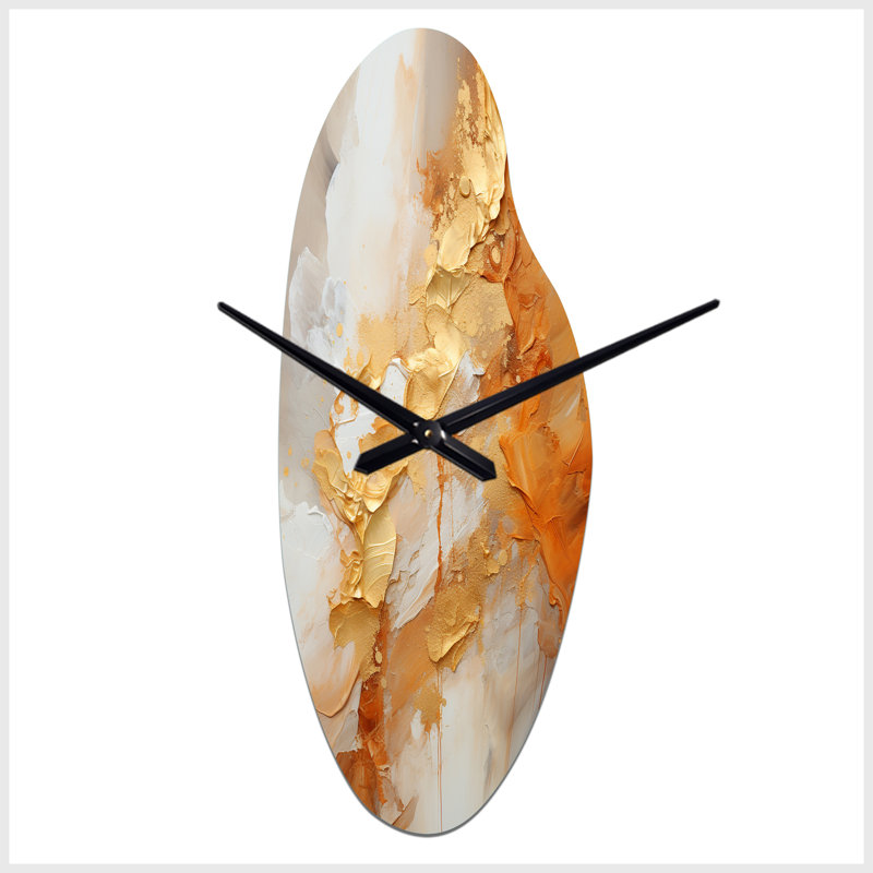 Rinere - Curved Shape Decorative Gold Abstract Spirals Wall Clock, Moyenne