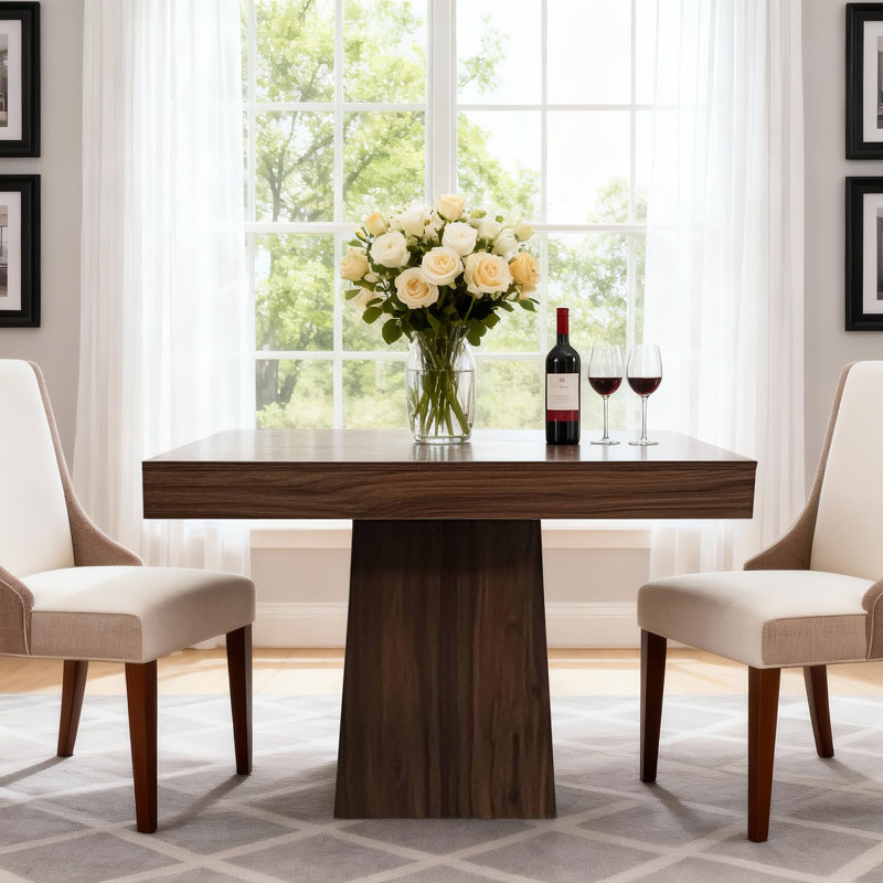 Space-Saving Square Dining Table for 4 – Modern Farmhouse Style with Wooden Pedestal Base – 31.5" Compact Table Ideal for Dining Room, Living Room, Apartment