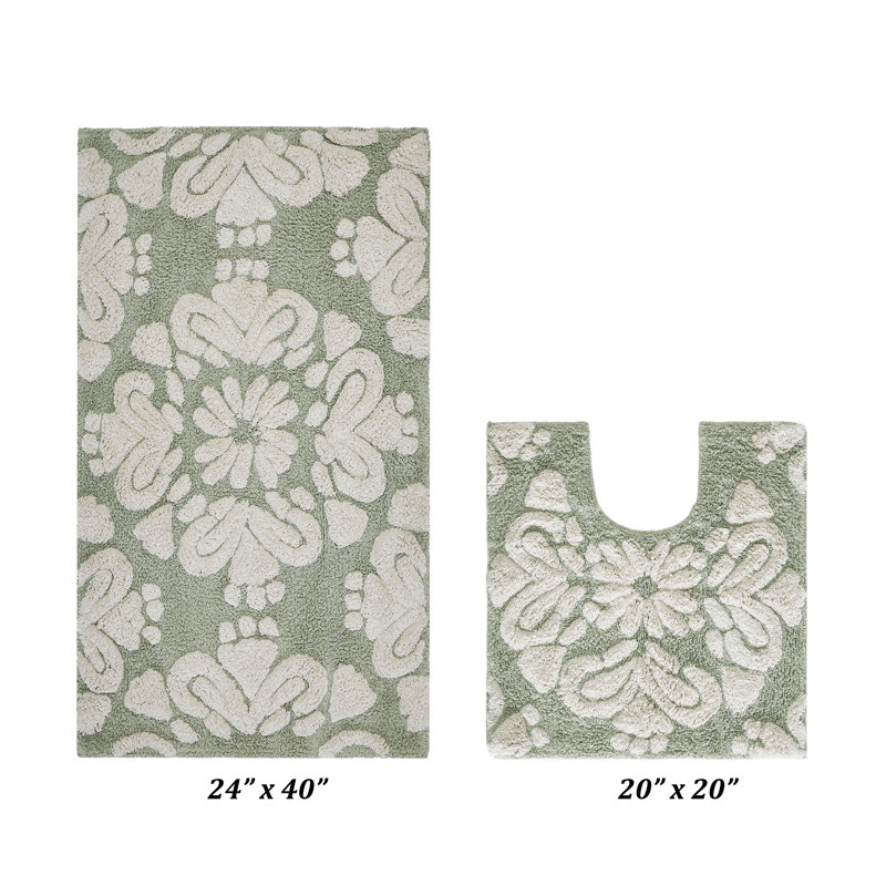 Danitra Premium 100% Cotton 1885 GSM 2-Piece Bath Rug Set, OEKO-TEX® Certified, Non-Slip Spray Latex Backing, Plush Tufted Bath Mat & Contour Rug for Toilet, Shower & Bathtub Areas, Super Absorbent, Machine Washable, Sage