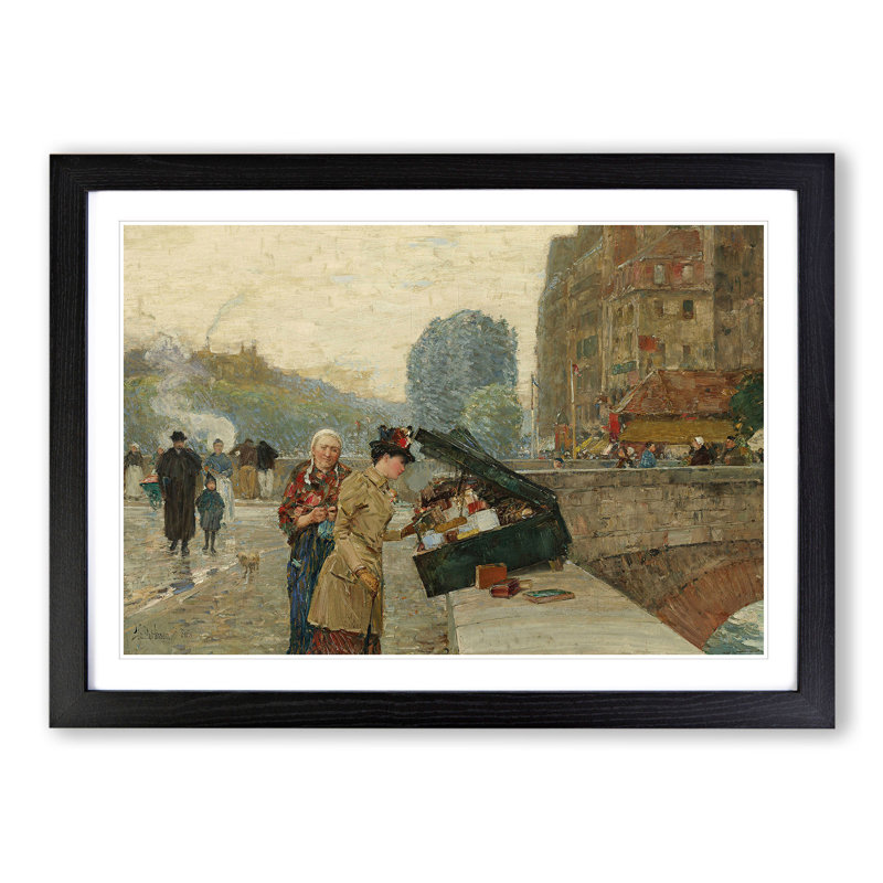 The Seller on the Bridge by Childe Hassam - Framed Print, 27cm H x 36cm W x 2cm D, Black Framed