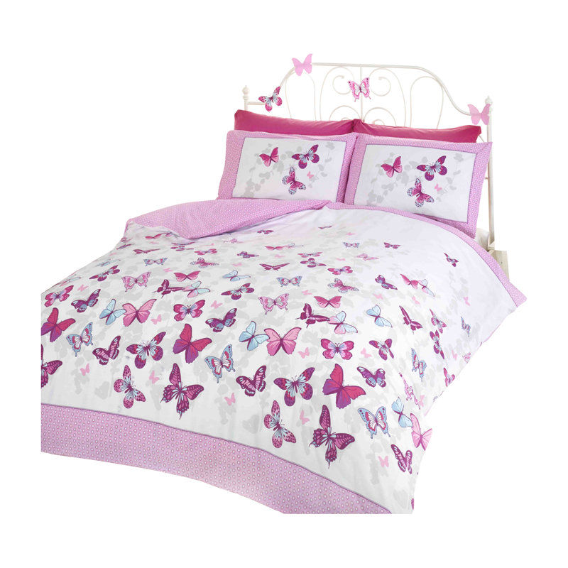 Hudspeth Duvet Cover Set with Pillowcases Included, White/Pink, Double - 2 Standard Pillowcases