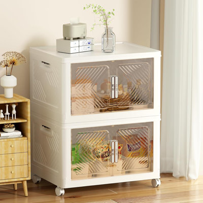 Plastic Stackable Storage Bins, Folding Organizer Boxes With Wheels And Magnetic Doors for Home & Office