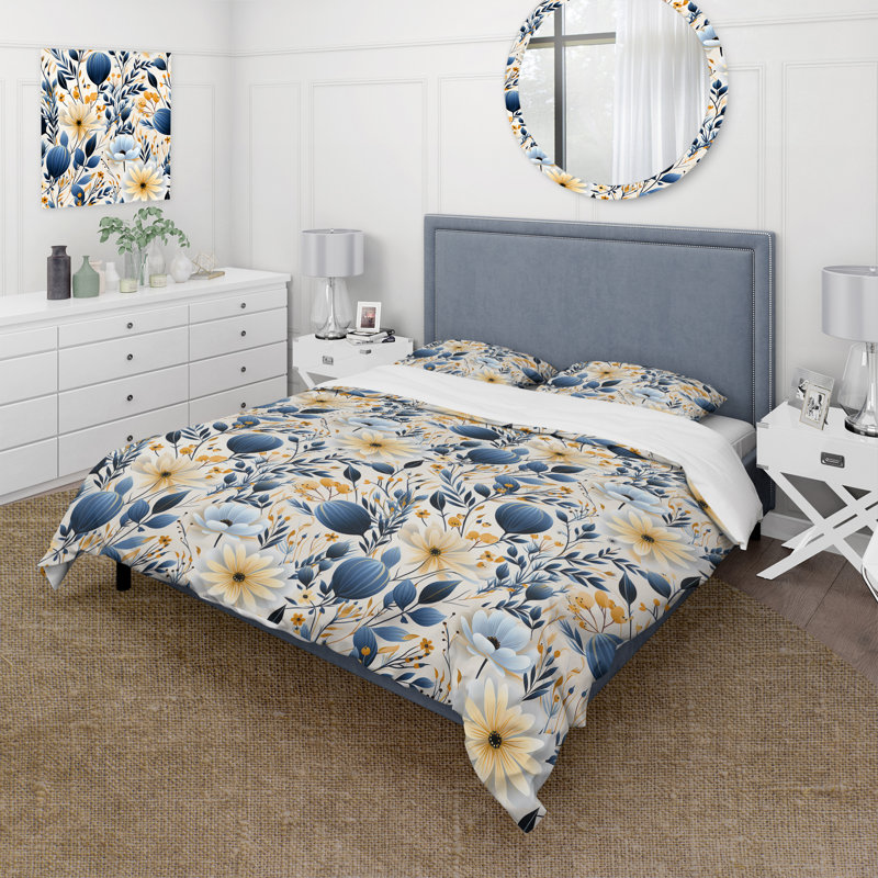 Ensemble de housse de couette à motif floral fougères bleues et blanches Tranquility II