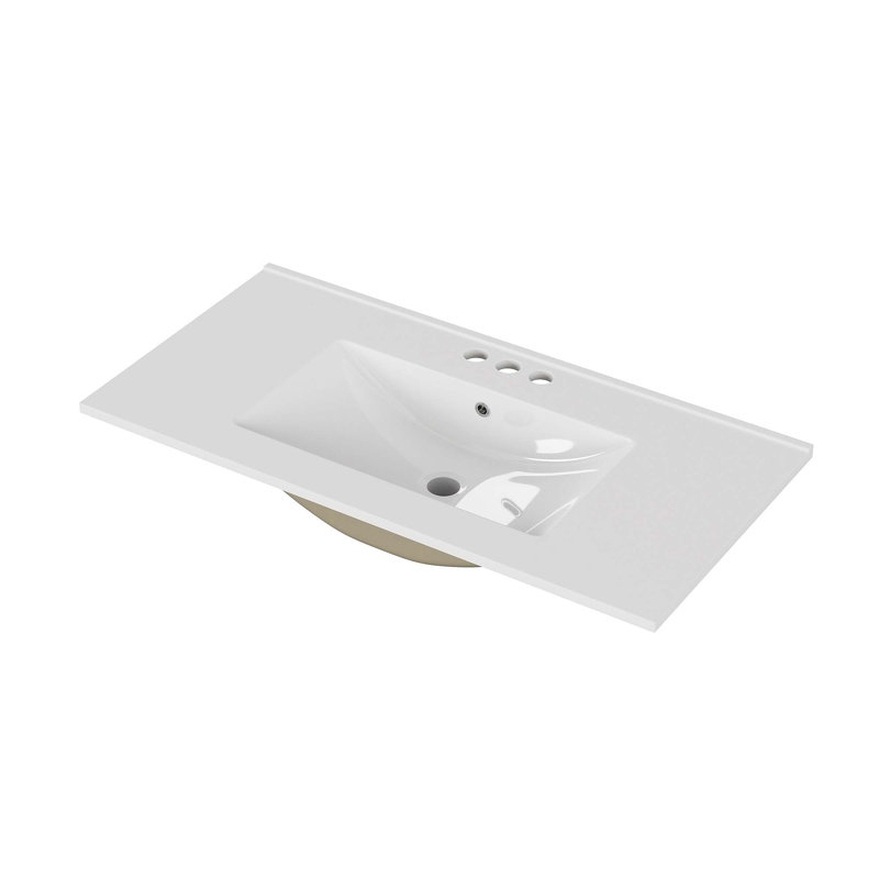 36-Inch White Ceramic Bathroom Sink, Fits 36-Inch Vanity, Pre-Drilled Faucet Holes, Modern Minimalist Design, Durable And Easy To Clean