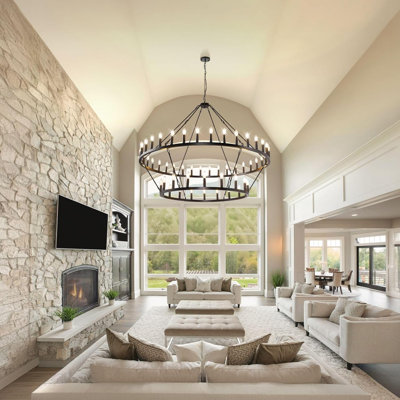 60 Inch Black Wagon Wheel Chandelier, 2 Tier 54-Lights Farmhouse Foyer Lighting Fixture, Extra Large Chandeliers for High Ceilings,for Living Room,Staircase,Entryway