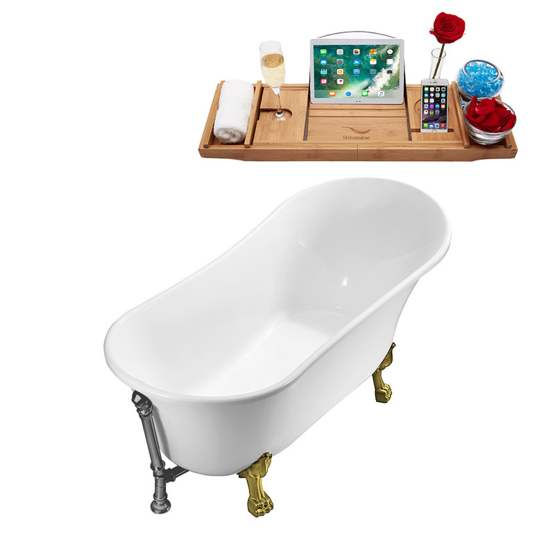 66.9'' x 31.5'' Soaking Acrylic Bathtub, Brushed Gold, Brushed Gun Metal