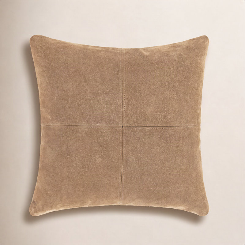 Barina Leather/Suede Pillow Cover, Camel, Down