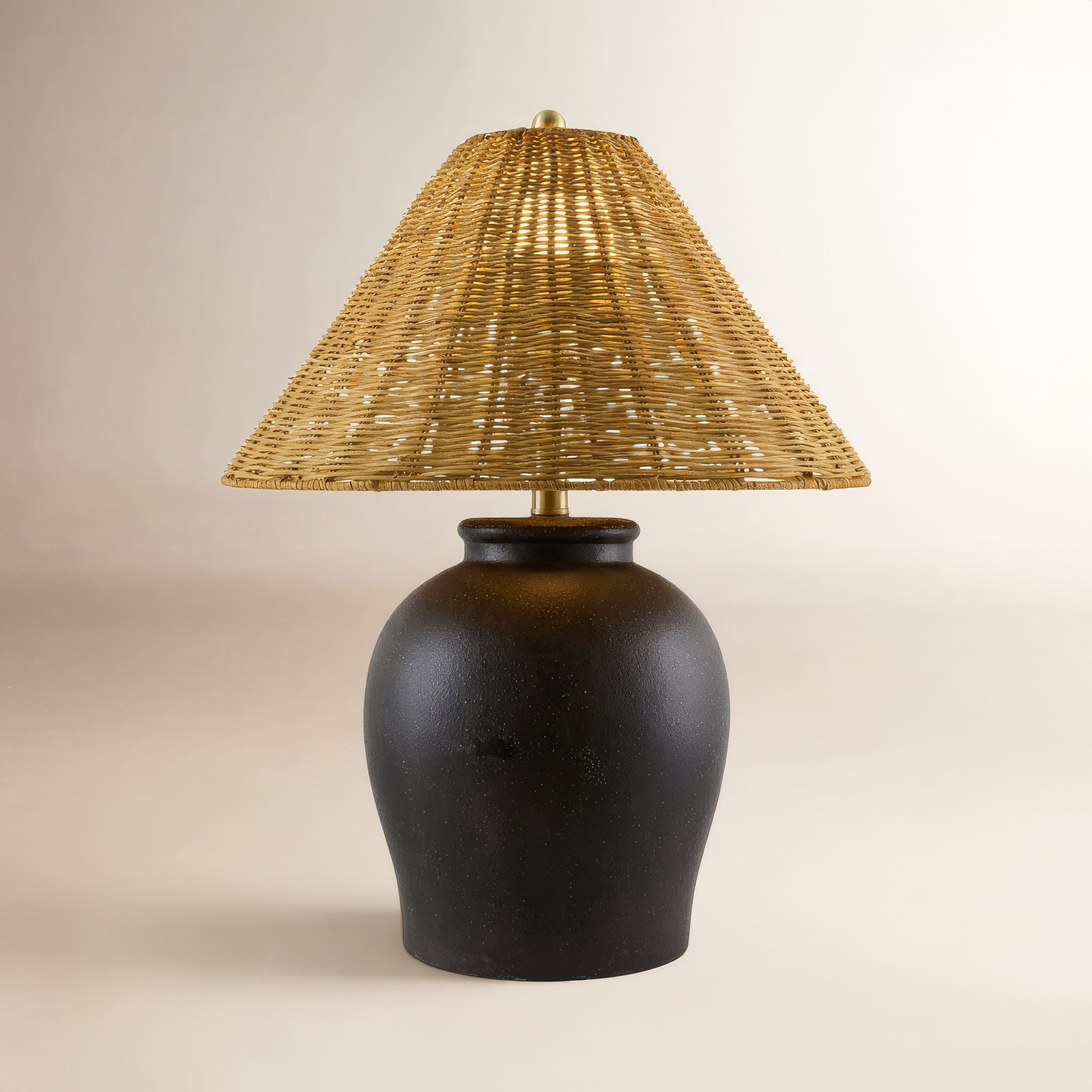Chemise 22" Ceramic Table Lamp, Black, Rattan