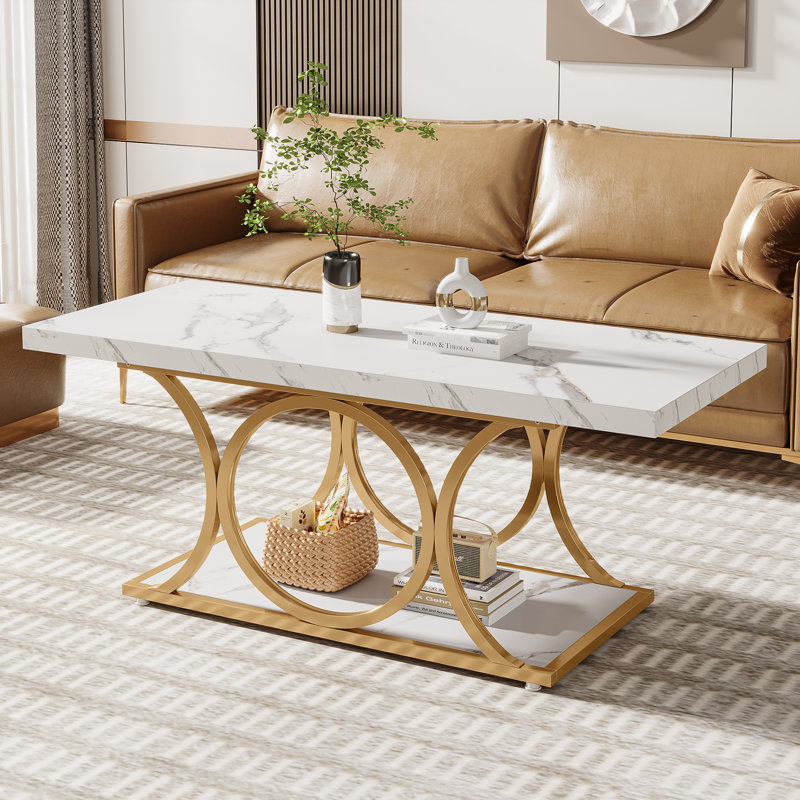 Table basse rectangulaire moderne en faux marbre et marbre pour salle de bain Mattheu, Blanc