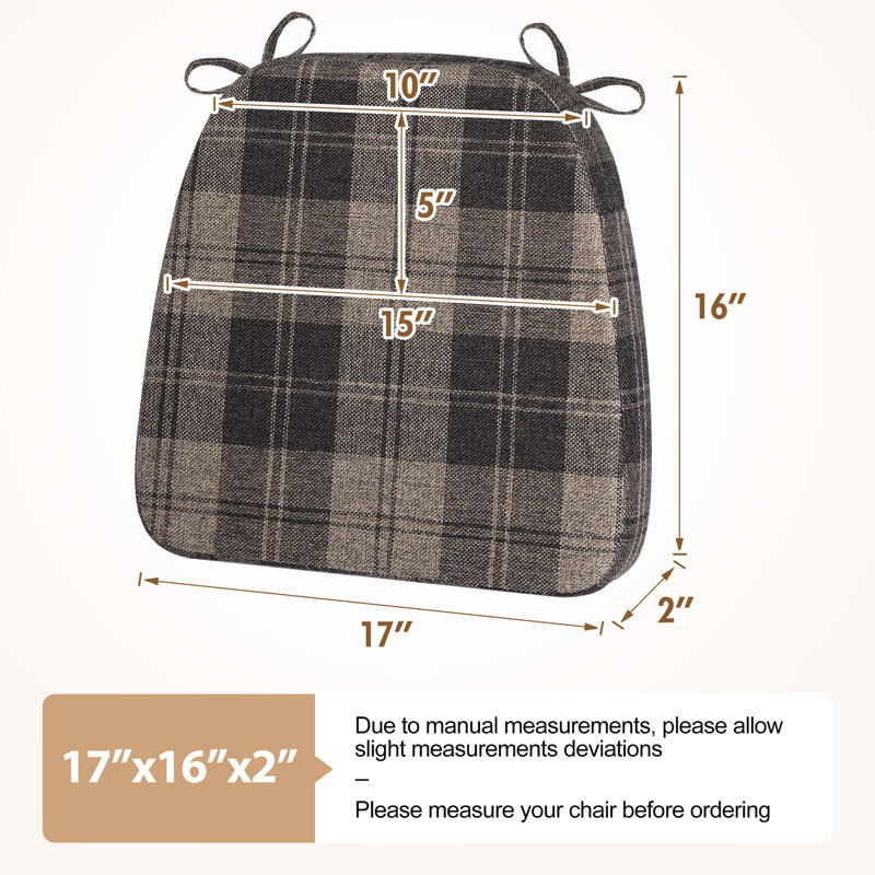 Coussin de chaise de salle à manger en forme de D 17 po x 16 po x 2 po, 4, Brun à carreaux