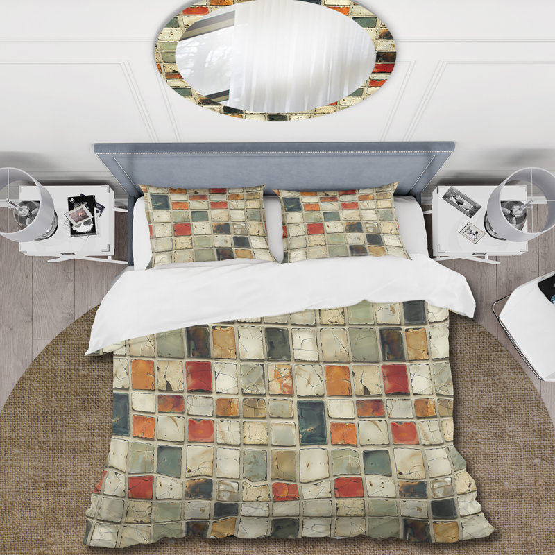 Ensemble de housse de couette beige et orange Midcentury Mosaic I - Midcentury