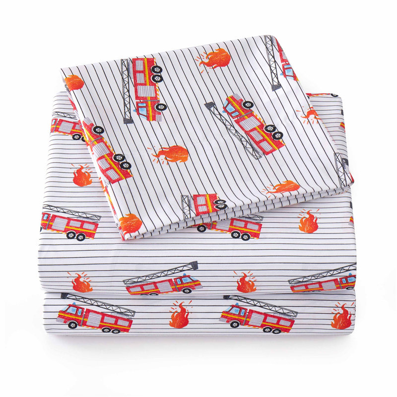 Kids Printed Classic Microfiber Sheets, Twin Extra Long, Fire Trucks