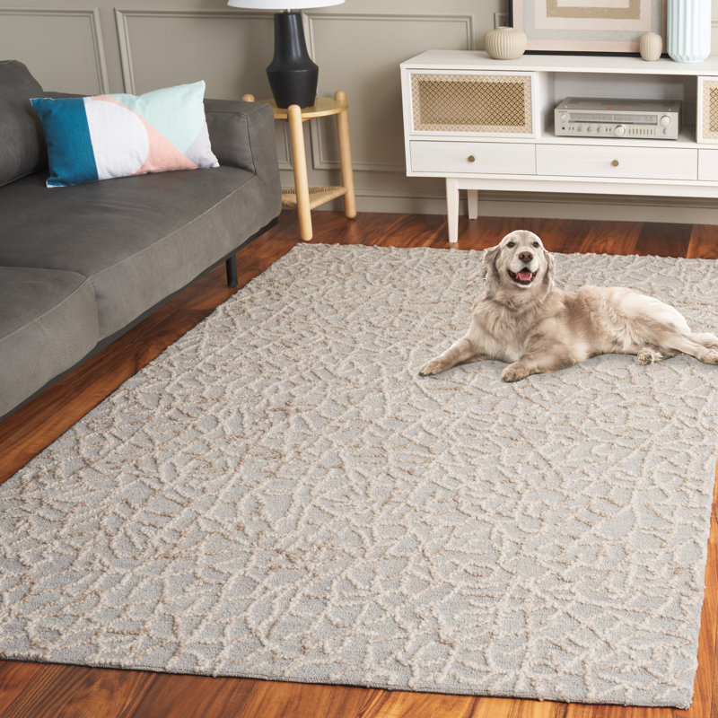 Tapis beige / gris en laine / coton touffeté à la main Ostara, Rectangle 5 pi x 8 pi