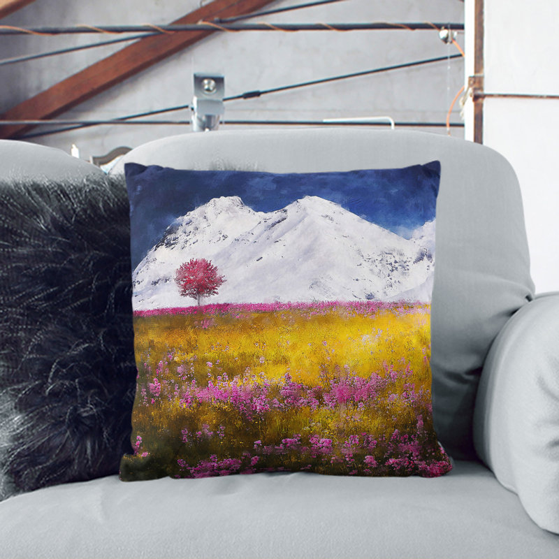 Tree and Mountain Scatter Cushion with Filling, 55cm H x 55cm W x 20cm D, White