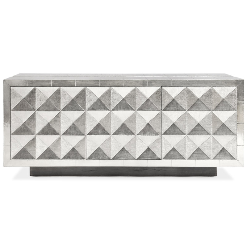 Handcrafted Nickel-Plated Metal 70" Credenza with Navy Interior