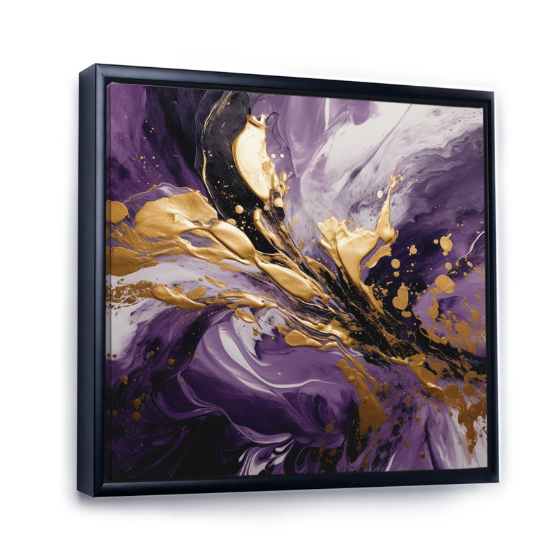 Mauve et or liquide Magic II - art mural abstrait, H 16 po x l 16 po, Reproduction avec cadre flottant, Noir