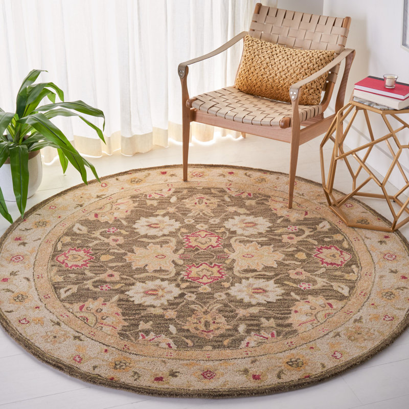 Tapis oriental gris olive en laine touffeté à la main Armintha, Rond 6 pi