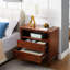 Table d'appoint de style Mid-Century moderne avec fonction de charge, 2 tiroirs, table de chevet à pieds en bois massif-1472026