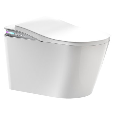 Smart Toilet With Foot Sensing Open Cover & Seat, Buttons Control, Night Light, Leakage Protection, Side Knob With Multiple Controls, Remote Control, Auto Flushing, White Screen