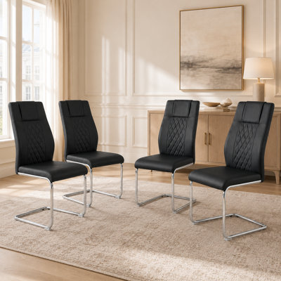 Kimara Modern Faux Leather Diamond Quilt Cantilever Dining Chairs (Set of 4)
