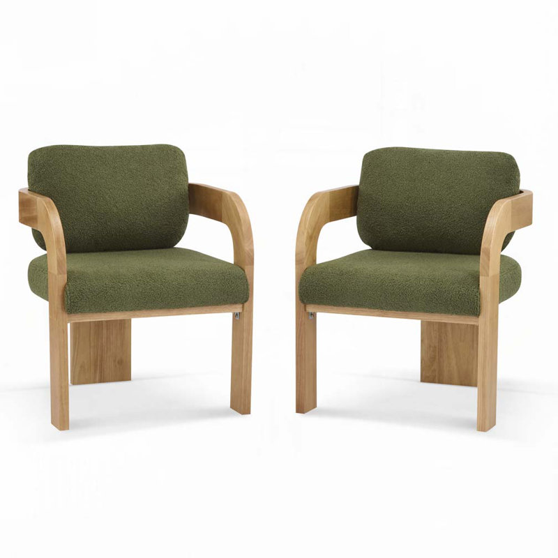 Chaise rembourrée avec pieds en bois, Boucle verte, Naturel