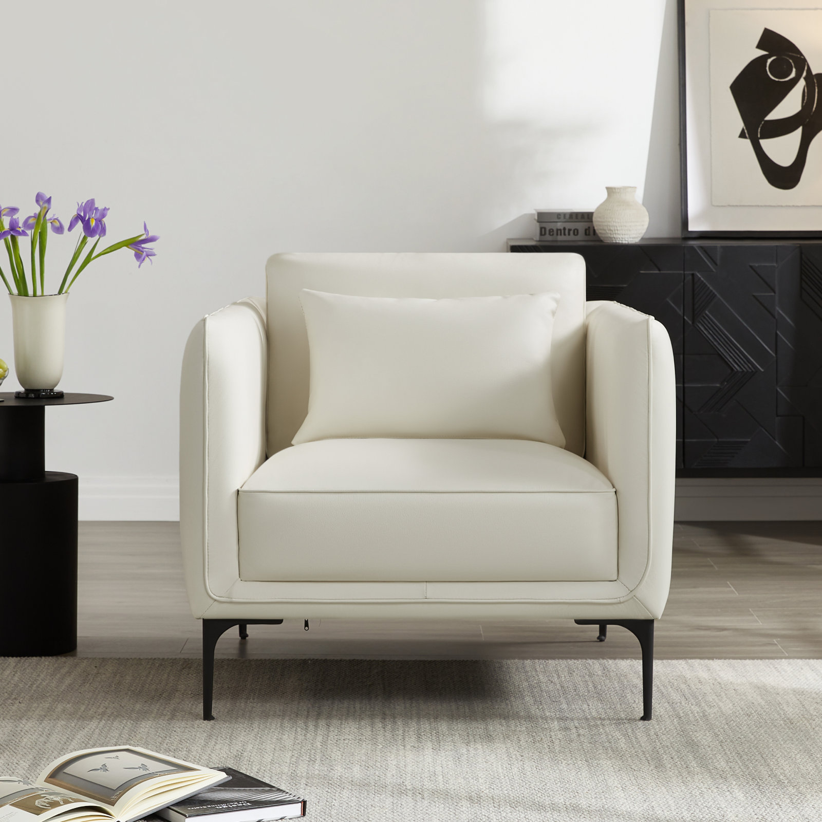 Rae Genuine Leather Armchair, Impression White Top Grain Leather