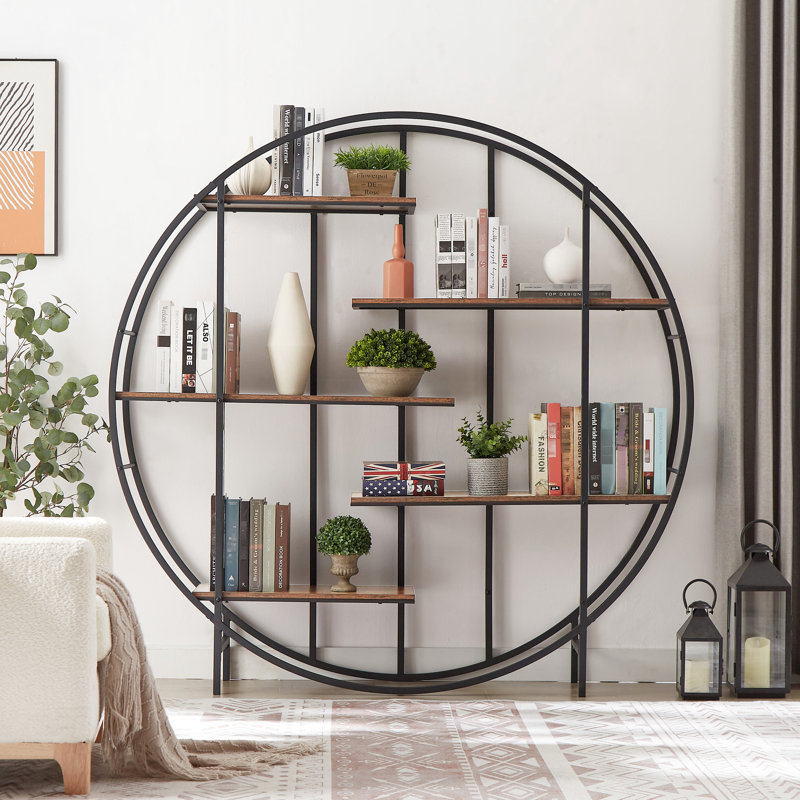 Étagère de rangement rustique brun avec 5 Support pour plante en métal et bibliothèque. Gardez votre espace organisé. Bibliothèque l 67 po x P 11,8 po x H 67 po. Tablette polyvalente.