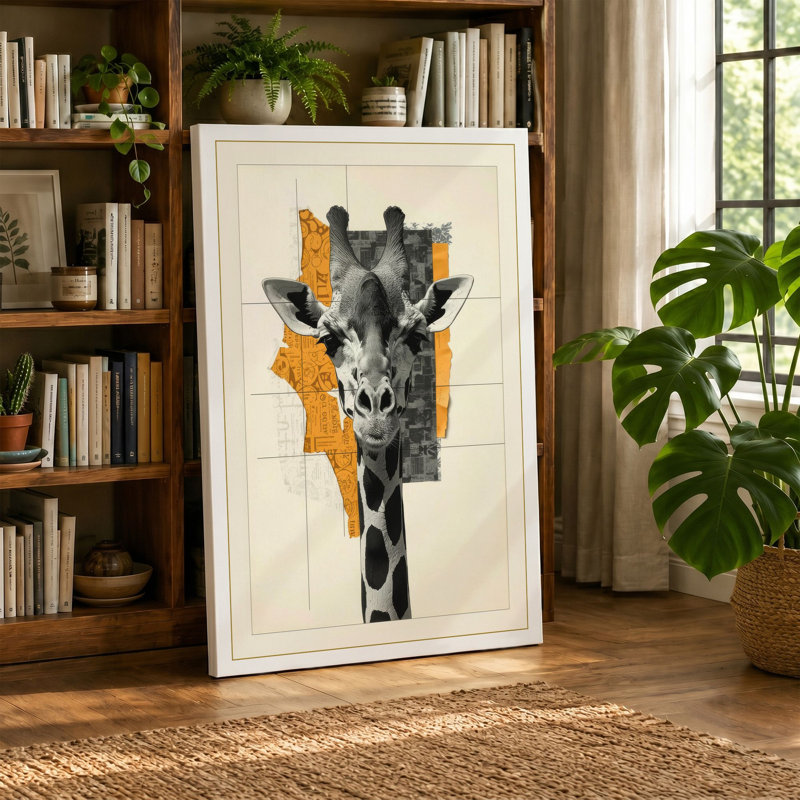 Giraffe Geometry Modern - Wrapped Canvas, 36x24 - 91.4 x 61.0 cm, Ochre Border