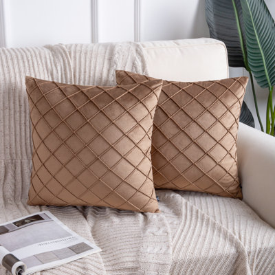 Square 18" Velvet Throw Pillow, Diamond Textured Decorative Pillows