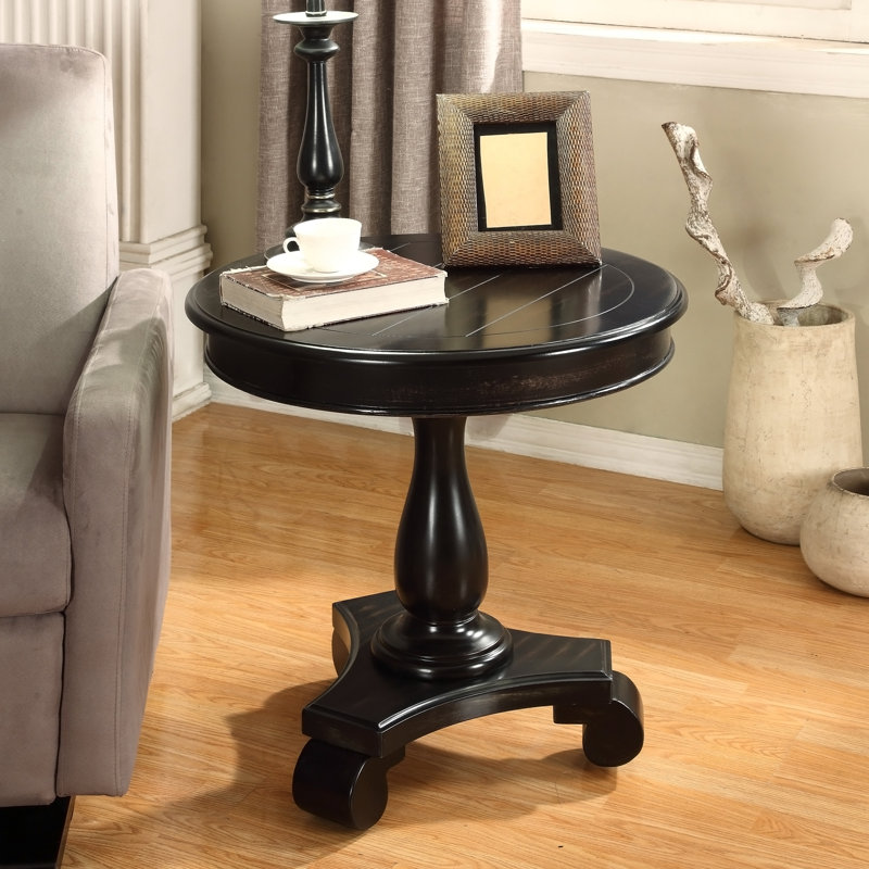 Table d'appoint ronde à piédestal en bois, Black