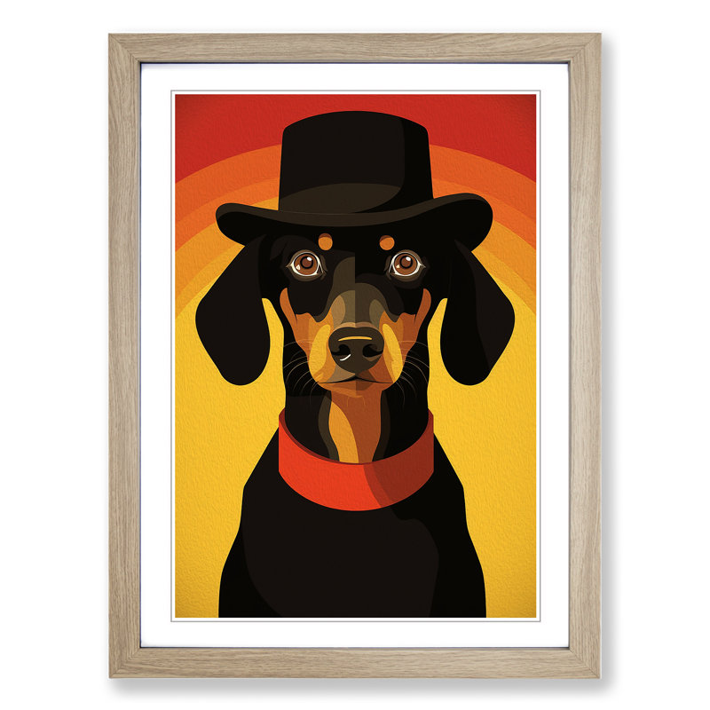 Dachshund Minimalism - Framed Print, 64cm H x 46cm W x 2cm D, Oak