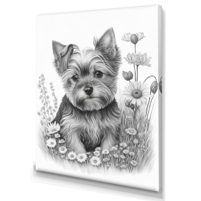 «Cute Yorkshire Dog with Flowers I», reproduction sur toile, L 12 po x H 20 po, Toile tendue